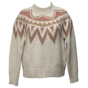Silverflint Cream Fair Isle Metallic Knit Sweater Nordic Pullover S